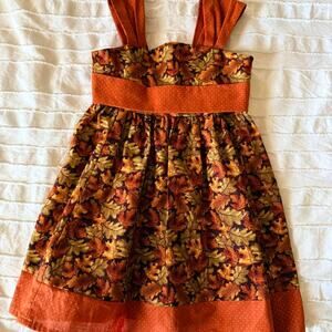 Orange and brown leaf print handmade dress